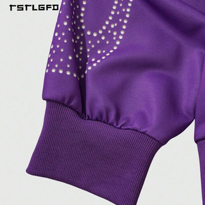 Sudadera con capucha Y2K a rayas bordada con cremallera, mangas con pedrería y estampado de llamas, corte regular, 100% algodón, marca de moda de etiqueta privada - Product Image 2