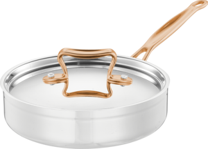 Casserole en acier inoxydable avec poignée en or rose de luxe, pot à lait avec accent en cuivre et couvercle en verre - Product Image 4