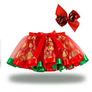 Nuovo Stile Gonna Tutu Natalizia per Bambine, <span class=keywords><strong>Vestito</strong></span> Rosso <span class=keywords><strong>da</strong></span> Festa con Alberi di Natale e Fermaglio per Capelli - Product Image 5