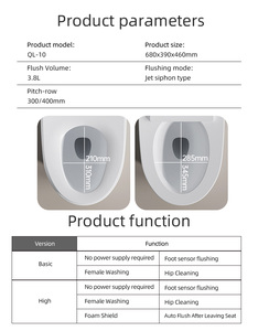 <span class=keywords><strong>WC</strong></span> intelligent en céramique <span class=keywords><strong>sans</strong></span> alimentation électrique, avec chasse d'eau à pression d'air, bouclier anti-éclaboussures, batterie intégrée, siphon, monobloc, siège bidet, vente en gros - Product Image 2