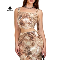 Ensembles de vêtements de luxe pour femmes grande taille personnalisés, débardeur et jupes à paillettes imprimé, 2 pièces, ensembles pour soirée