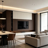 Meuble TV moderne en mélamine pour salon, avec étagères ouvertes LED et charnières à fermeture douce, idéal pour la rénovation écologique complète de la maison