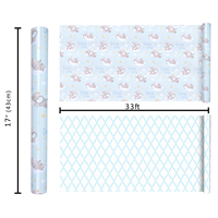Rouleau de papier cadeau décoratif en cuivre artisanal, motif éléphant bleu clair, double face, grille bleue, recyclable, pour les fêtes des petits garçons