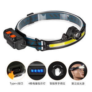 Lampe frontale LED rechargeable, charge de type C, batterie 1800mAh, lumière blanche, pour la pêche en plein air, la course à pied, zoom COB, projecteur - Product Image 4