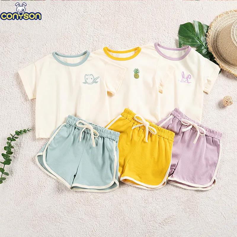 Chándales de verano Conyson para niños 2023, conjuntos de ropa para niñas y niños, camiseta y pantalones cortos, 2 uds., trajes de ropa para niños