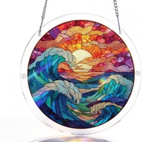 Nouvel Ornement Suspendu en Acrylique Transfrontalier, Motif en Relief de Paysages Scéniques (Canyon Doré, Vagues Océaniques), Attrape-Lumière