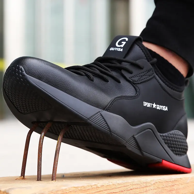 Guyisa Merk Werkschoen Mode Zwart Anti Slip Waterdicht Lederen Stalen Neus Veiligheidsschoenen Voor Mannen Zware Industrie