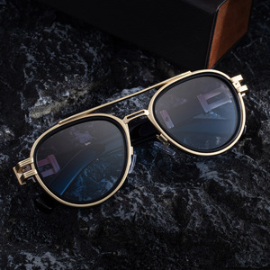 BLS-3640 Lunettes de soleil ovales en métal pour hommes, monture noire, protection UV400, pare-soleil de classe 2, monture en plastique et métal avec boîte - Product Image 3