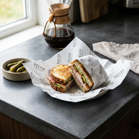 Papier alimentaire personnalisé, résistant à la graisse et à l'eau, enduit de PE, simple face, pour emballer le pain, les en-cas, les sandwichs, les hamburgers, les gâteaux, les aliments