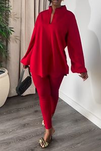 ชุดเซ็ต 2 ชิ้น เสื้อคอวีสีพื้นแบบแยกชิ้นและเลกกิ้งลำลองสำหรับผู้หญิงรุ่นใหม่ล่าสุด - Product Image 4