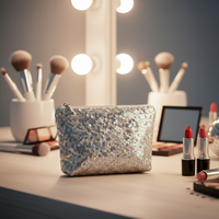 Pochette cosmétique brillante à paillettes avec fermeture éclair pour les fêtes et les vacances