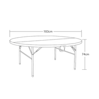 Table ronde pliable en plastique HDPE de 6 pieds (72 pouces) pour 10 personnes, idéale pour les mariages, les banquets, les événements et les fêtes