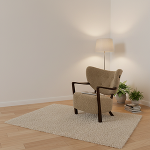 Fauteuil pouf Woolf, style rétro français moderne, en bois massif, avec revêtement en tissu, housse amovible, pour la maison, le bureau, la chambre à coucher, la salle à manger - Product Image 5