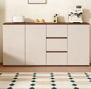 Modern Sideboard Cabinet White Storage <b>Cupboard</b> Wooden Top Freestanding Organizer for Living Room Dining Area - Product Image 5