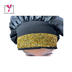 LAWLESS HAIR Satin <b>Bonnet</b> With Elastic Tie Diamond Trim Printed Logo Fashion Headwear For Women Home Use 56-58CM - Product Image 6