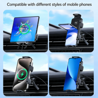 Nouveau support de téléphone de voiture à écran pliable rapide pour grille d'aération, avec charge sans fil 15W, noir/argent, pour la navigation automobile