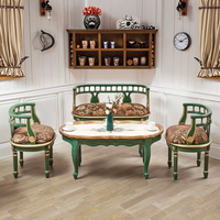 Chaise de canapé en bois massif de style européen petit appartement salon simple table à thé ensemble de combinaison de balcon peint pour l'extérieur