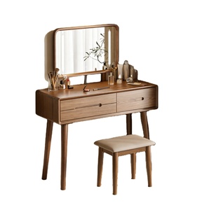 Yatak Odası İçin Masif Ahşap Makyaj Masası: Vintage Tarzı Minimalist Ana Yatak Odası Makyaj Masası, Ayna ve Çalışma Masası Bir Arada - Product Image 1