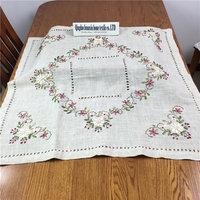 Nappe de mariage brodée à la main personnalisable en gros, motif ruban vintage, en lin, résistante à l'huile
