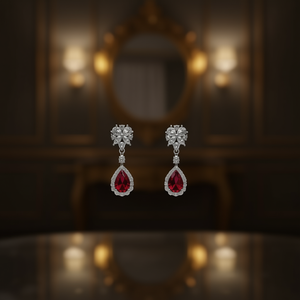 ต่างหูแบบคลาสสิคประดับดอกไม้ รูปทรงหยดน้ำ ประดับทับทิมทรงลูกแพร์ วัสดุอัลลอยด์ เหมาะสำหรับงานแต่งงาน ตัวเรือนแบบหนามเตย ต่างหูแฟชั่นสำหรับผู้หญิง - Product Image 2