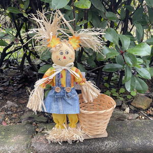 Halloween bambou fleur panier épouvantail chambre Halloween poupée ornements scène file d'attente accessoires panier de rangement - Product Image 2