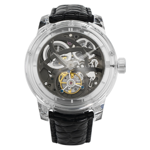 Montre mécanique de luxe pour homme avec cadran squelette, tourbillon, cristal saphir complet et bracelet en cuir fluororubber - Product Image 1