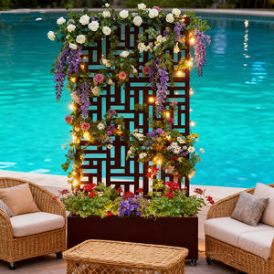 Grand pot de fleurs en métal, bac à plantes, haut, long, rectangulaire, jardin surélevé avec treillis et roues pour plantes grimpantes - Product Image 4