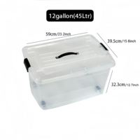 Conteneur de rangement en plastique transparent PP de 45 L, parois épaisses, boîte de transport avec roues et poignée