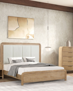 Modern King Size Adjustable Soft <b>Bed</b> with Oak Wood Frame Channel Padded Headboard Plywood Panel Natural Finish - Product Image 4
