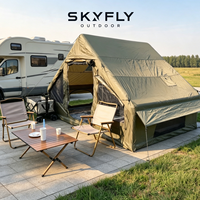Tente gonflable verte imperméable de 12 m² pour le camping avec double porte et fenêtre de toit en tissu Oxford, ouverture automatique pour une utilisation en extérieur