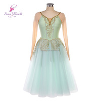 26131 Tutu de ballet vert long et romantique pour spectacle sur scène, costume de danse, vêtements de danse