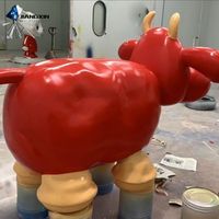 JIANGXIN Sculpture Red Bull originale, cornes jaunes, yeux de dessin animé, Feng Shui, en résine écologique, moulage de précision, artistique, taille moyenne
