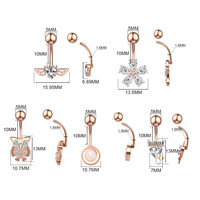 Acier chirurgical 14G 316L Acier Inoxydable Nef Ventre Anneau Femmes Fleur Inset Diamant Zircon Dangle Nombril Anneaux Bijoux