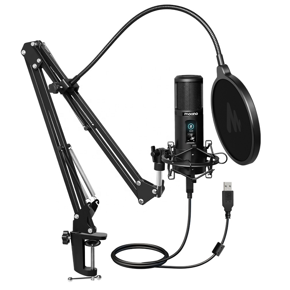MAONO Professionnel USB Micro Studio Micro avec Micro Bouton de Gain et Un Touche Sourdine