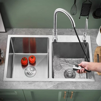 Évier de cuisine double bac en acier inoxydable 201 de haute qualité, fait main, avec robinet, modèle 2026