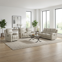 Sofá Reclinable Eléctrico de Cuero Genuino con Soporte Lumbar, Muebles para Sala de Estar