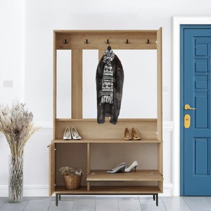 Albero di sala con finitura in quercia <span class=keywords><strong>noce</strong></span> asiatica resistente con Mirror3 ganci telaio in metallo organizzatore ingresso - Product Image 2