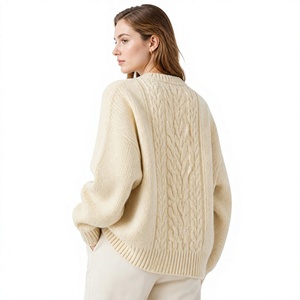 FIT FRONT INDUSTRIES Pull à manches longues pour femme 100% coton tricoté côtelé anti-boulochage motif 3D volants tissu chaud et doux décontracté - Product Image 2