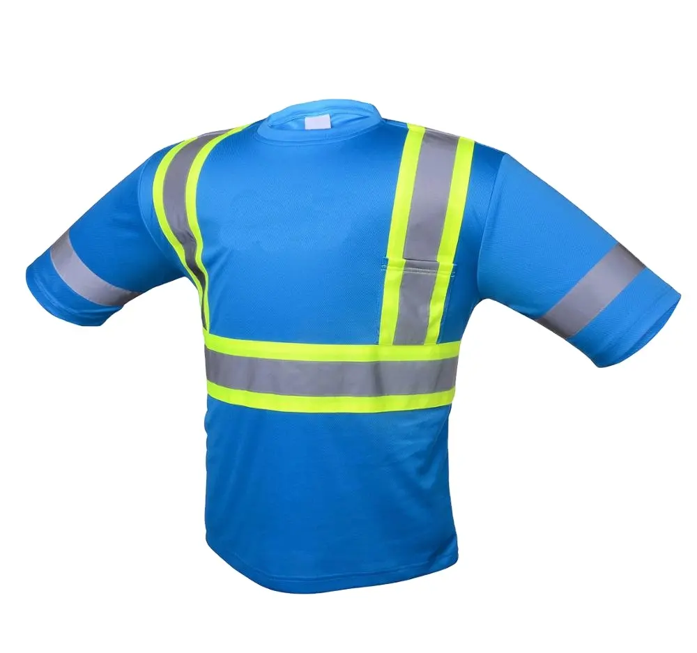 Yeni ürünler % 100% Polyester birdseye mürettebat boyun güvenlik yansıtıcı T-Shirt yetişkin spor güvenlik ürünleri