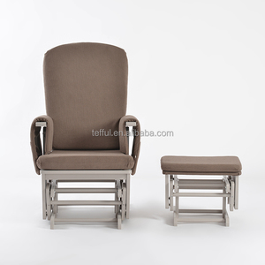 Silla mecedora de madera de respaldo alto y bajo costo para habitación infantil con reposapiés - Product Image 3