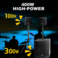 Système de sonorisation colonne active professionnelle LEON AUDIO, caisson de basses 10 pouces, enceintes satellite 4 pouces, puissance maximale 1200W, Bluetooth/USB/XLR