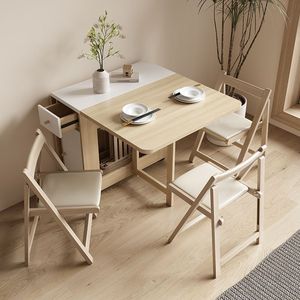 Juego <span class=keywords><strong>de</strong></span> Mesa y Sillas Plegables Multifuncionales <span class=keywords><strong>de</strong></span> Bambú, Adecuado <span class=keywords><strong>para</strong></span> Apartamentos <span class=keywords><strong>Pequeños</strong></span>, Uso Doméstico, Extensible con Ruedas - Product Image 5