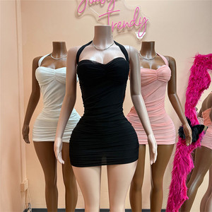 Abito da donna Jiubaju a tinta unita con scollo all'americana, vestibilità slim, <span class=keywords><strong>sexy</strong></span>, con arricciature e dettagli a camisole. - Product Image 1