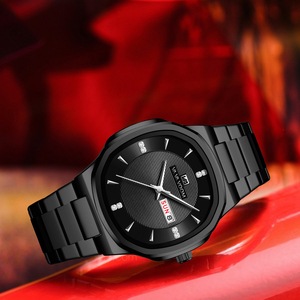 Reloj de pulsera de cuarzo para hombre, estilo hip hop, moderno, con correa dorada completa, calendario dual y fecha. - Product Image 6