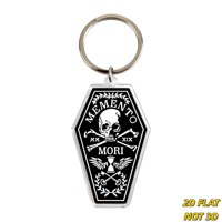 Porte-clés cercueil Memento Mori, style gothique et croix, en acrylique, avec sablier, clés et couronne de laurier, pour usage quotidien, noir