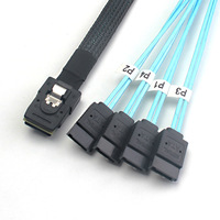 12Gbps 50cm Mini SAS 4i SFF8087 36P sampai 4 SATA 7P kabel mini-sas SFF-8087 ke 4 kabel SATA kabel Data kabel pemisah