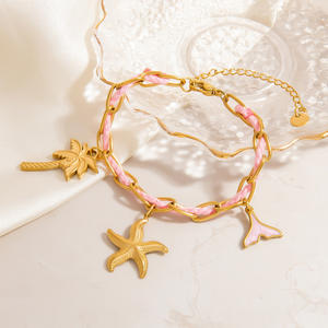 Pulsera de Moda con Dijes de Aleación de Zinc, Elementos Oceánicos, Estrella de Mar, Palmera, Colgante en Color Oro de 18K, Joyería Unisex - Product Image 3