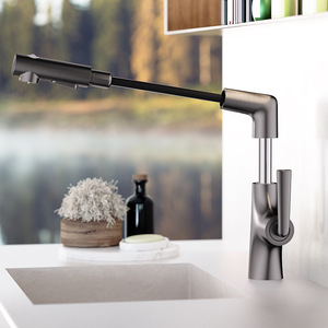 All Copper Pull Out Telescopic Faucet Single Handle Deck <b>Mounted</b> Ceramic Valve Core Basin Faucet - Product Image 1