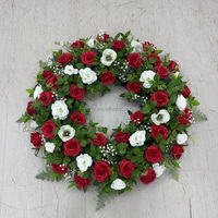 Composition funéraire personnalisée, couronne funéraire circulaire, tribuutes florales, fleurs funéraires en forme de cœur ouvert