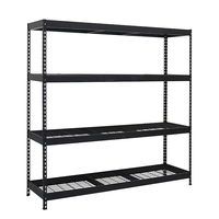 Étagères industrielles en fil métallique Rivet noir sans boulon Étagères de garage en fer à 4 niveaux Rack de stockage Unités